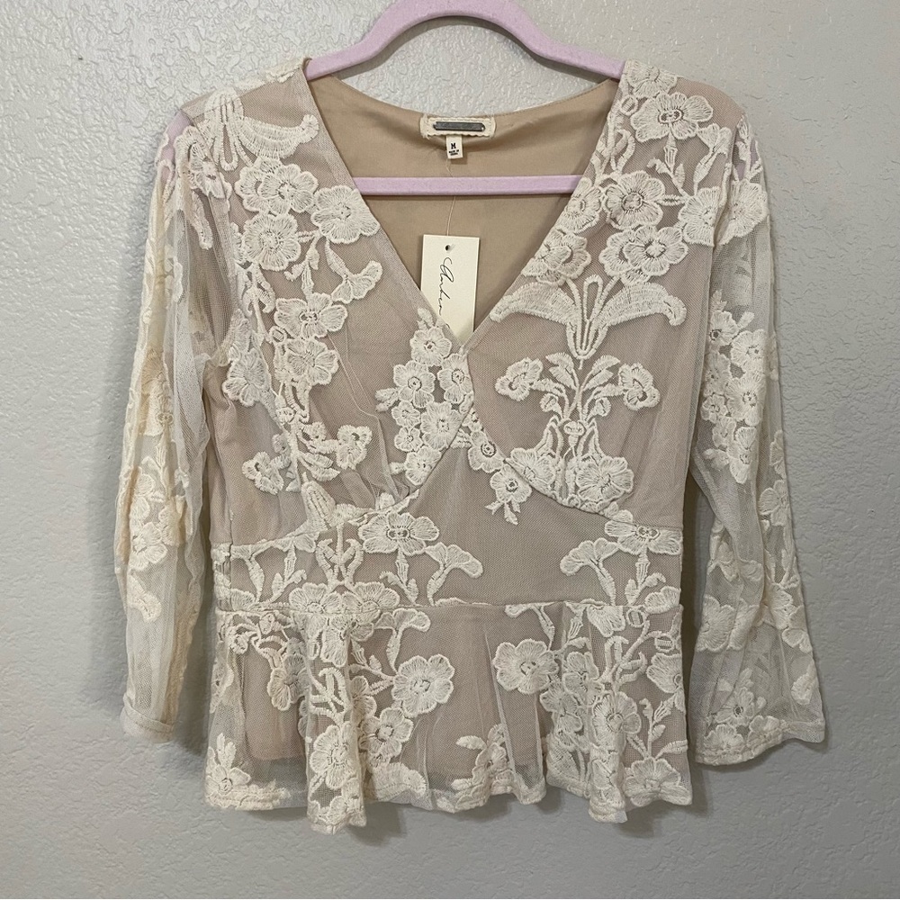 Free People Amber Skies Lace Peplum Top